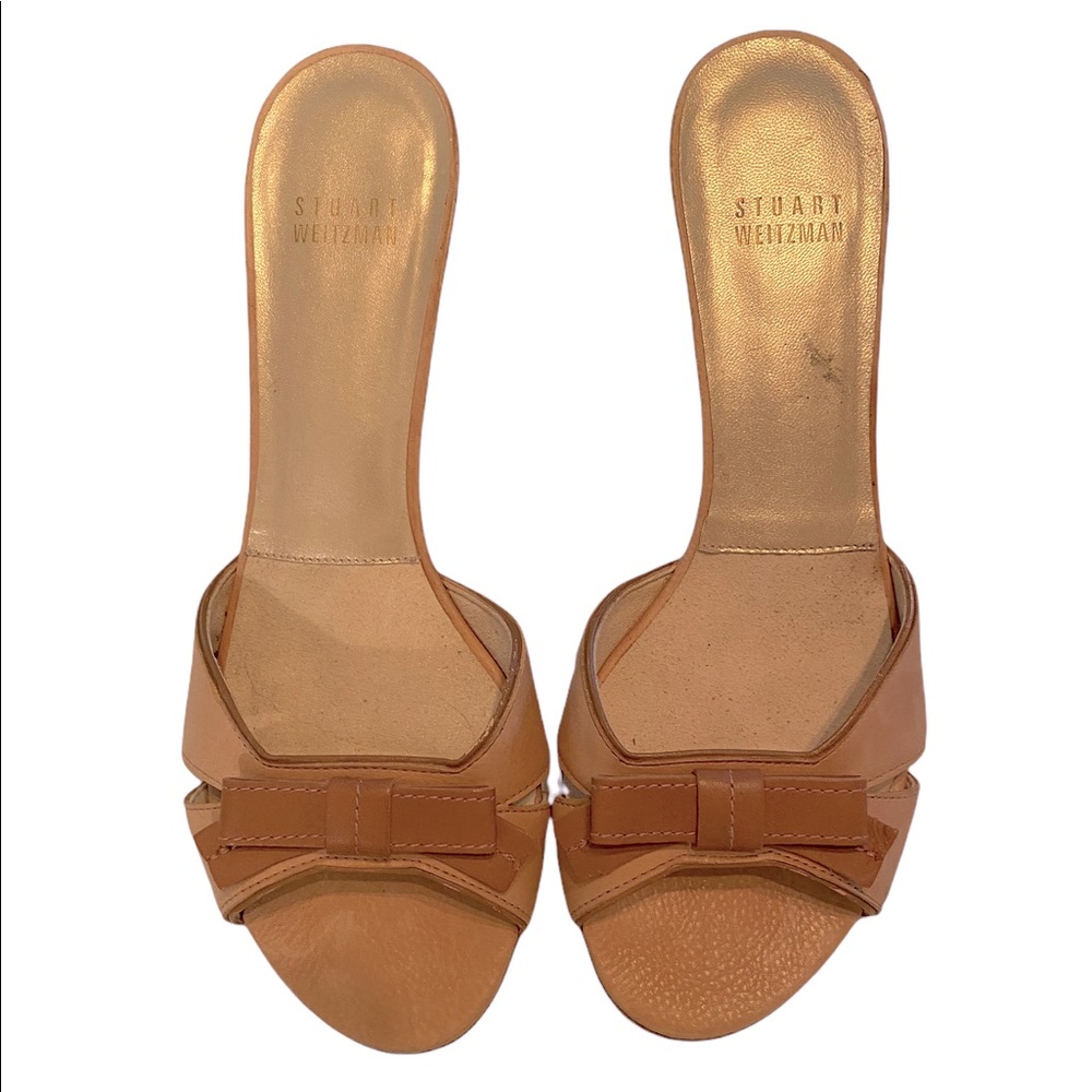 Stuart Weitzman kitten heel tan slides sz 6.5